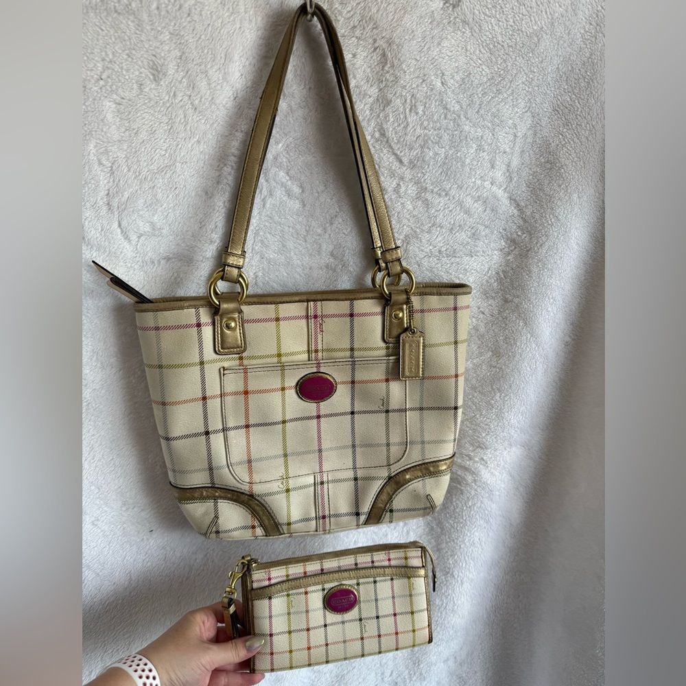 Coach Y2K Plaid Shoulder Bag with Matching Wristlet